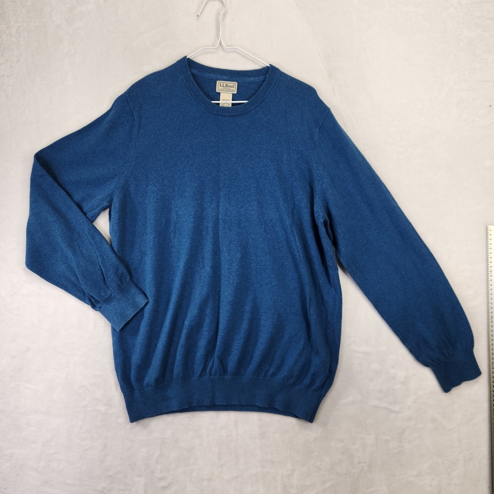 LL Bean Men's Blue Cotton Cashmere Crew‎ Neck Sweater L-REG ItemID 274601